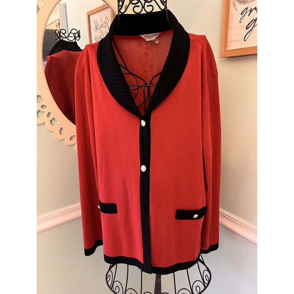 EXCLUSIVELY MISOOK Woman 1X Blazer Jacket Collared Button Front‎ Black Orange